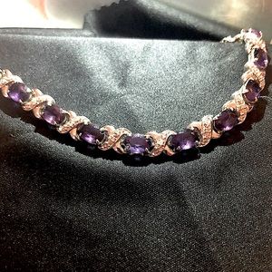 Sterling Silver Amethyst & Diamond Tennis Bracelet
